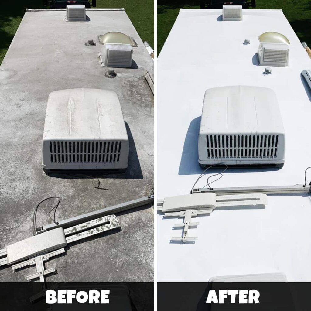 Before and after RV roof reseal